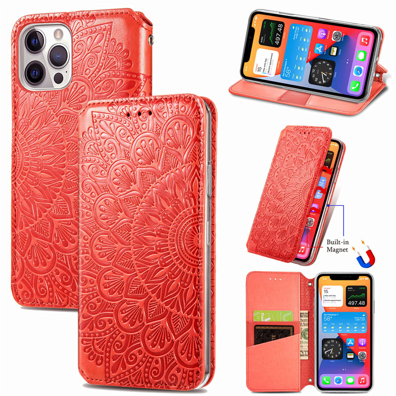 Bao da điện thoại dạng ví nắp gập họa tiết mandala sang trọng chống sốc thích hợp cho iphone 12 mini 11 pro max