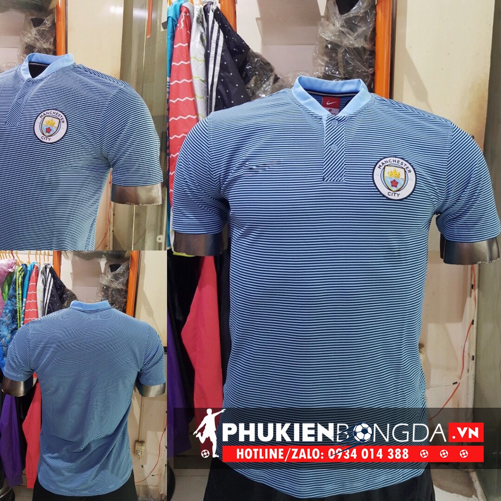 Áo thun polo MAN CITY 2018 xanh nhạt cổ trụ, Áo polo MAN CITY xanh nhạt cổ trụ