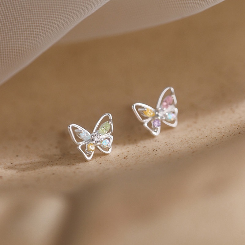 1 Đôi Bông Tai Hình Bướm Rỗng Đính Đá Zircon Nhiều Màu Lấp Lánh