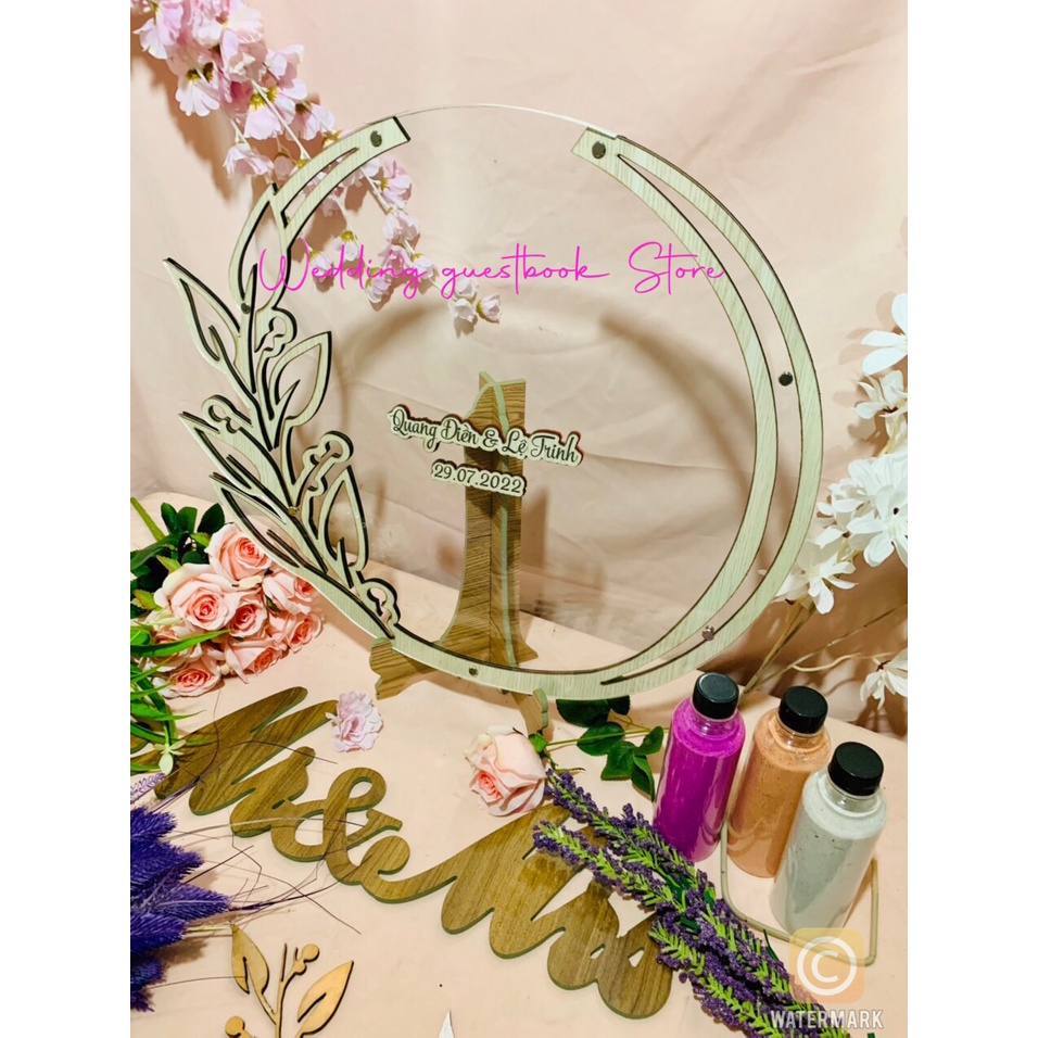 Hộp Thả Tim Wedding Guestbook Dáng Tròn Có Hoa Văn Chiếc Lá Trong Suốt Sang Trọng| Thao Wedding Guestbook