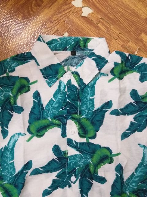 Áo sơ mi hoa quả đi biển chất tơ đũi mẫu lá