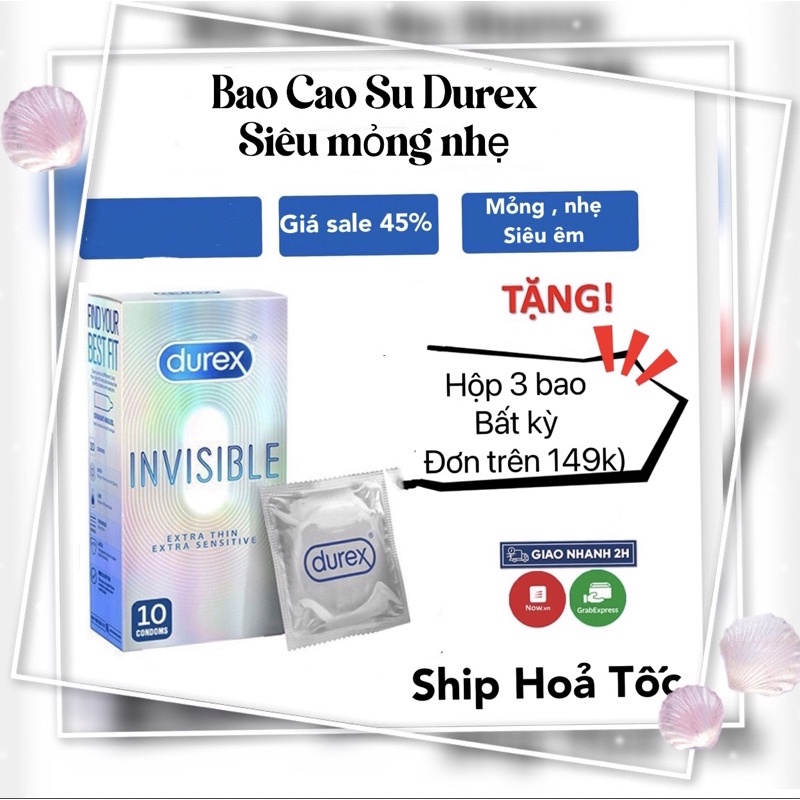 Bao cao su Durex Invisible Extra Thin siêu mỏng 10 bao/hộp | Bao cao su siêu mỏng