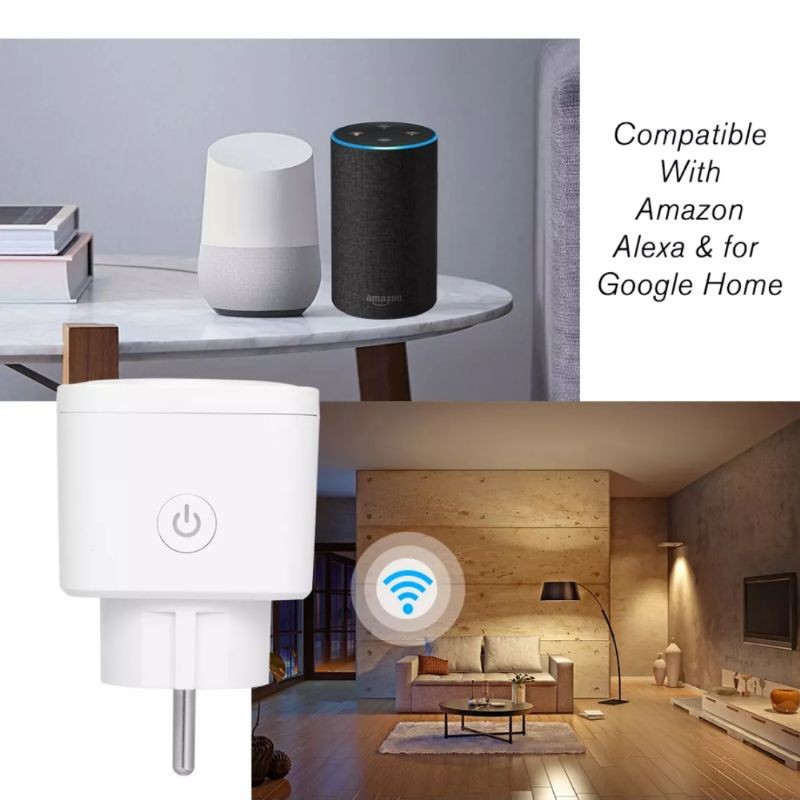 ( Chất lượng cao) Ổ Cắm WiFi Thông Minh EU 2 chân tròn Tuya Điều Khiển Từ Xa 16A 3840W