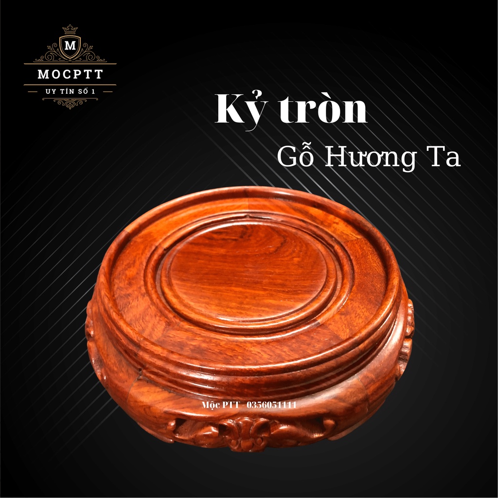 Kỷ tròn triện dơi gỗ Hương kích thước 16 20 24 cao 6 cm đồ thờ cúng