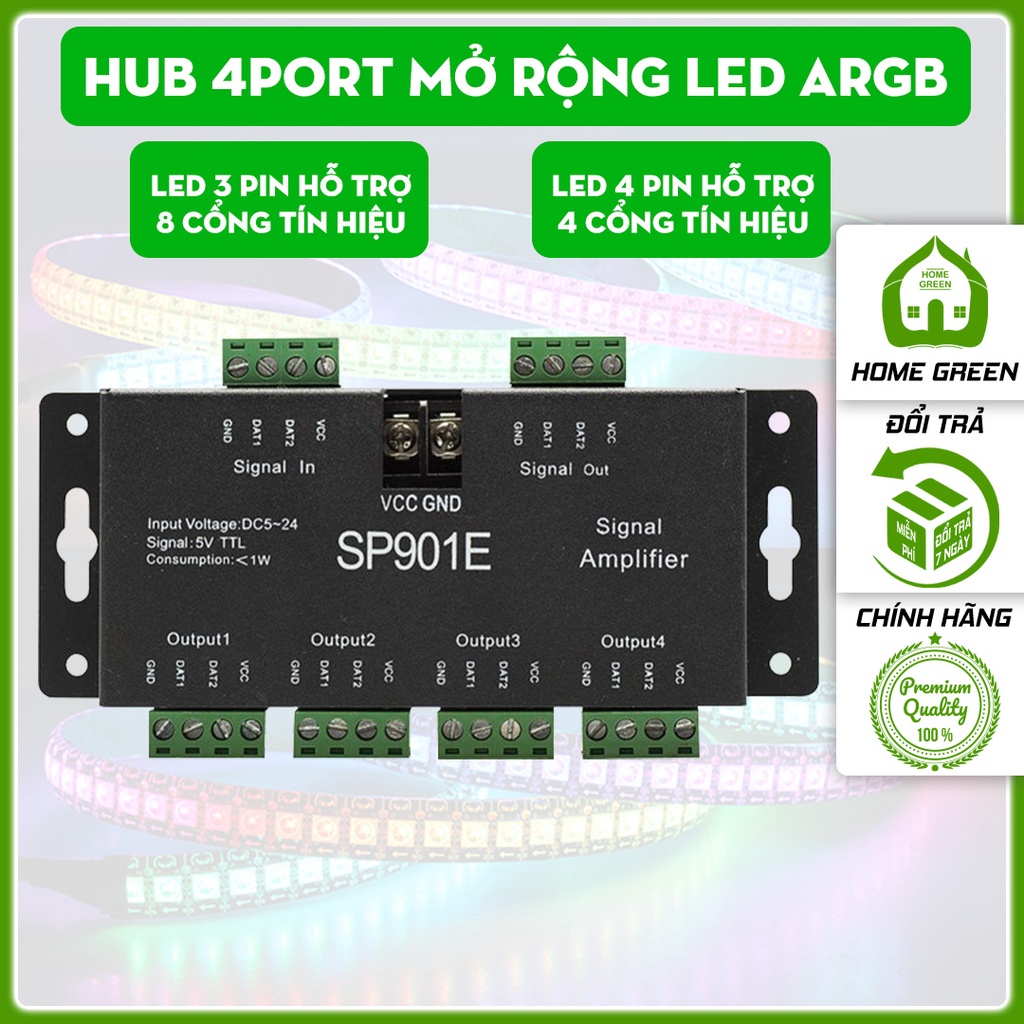 SP901E Bộ HUB mở rộng nhiều cổng điều khiển led full màu sắc ARGB WS2812B WS2811 UCS1903