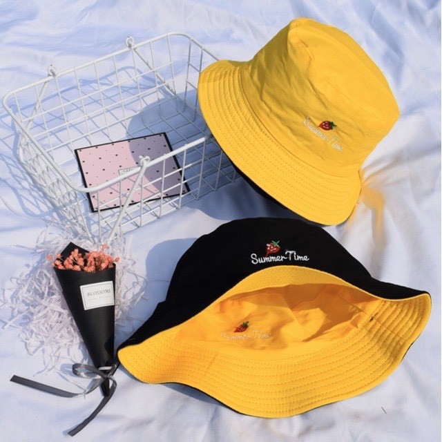 Nón Bucket 2 Mặt Thêu Icon Cute Chất Kaki