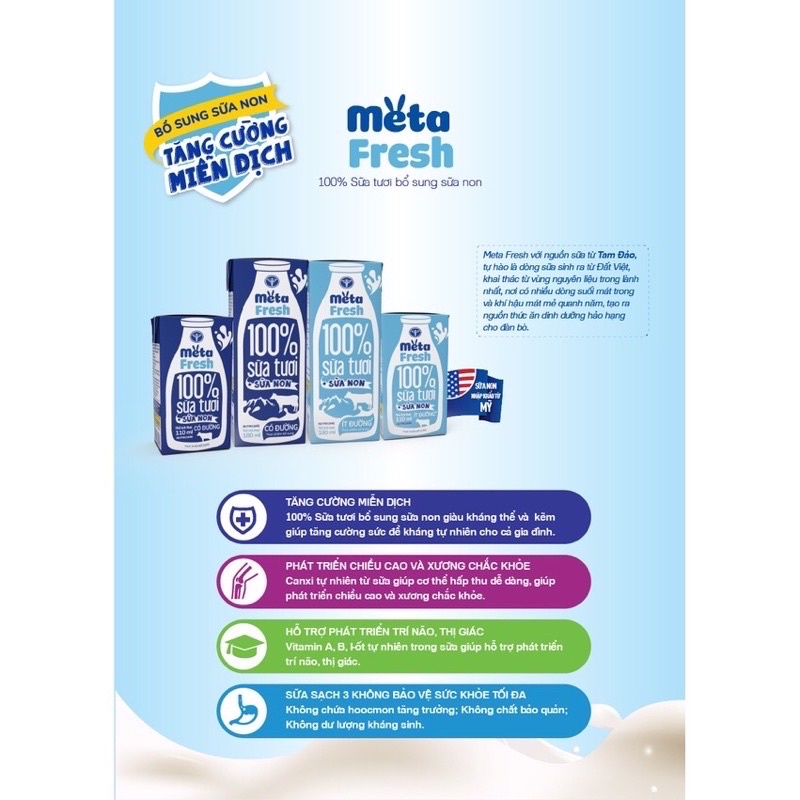 Thùng sữa tươi chứa sữa non Nutricare Meta Fresh ít đường 180ml*48hộp( date mới- có ship hỏa tốc HCM)