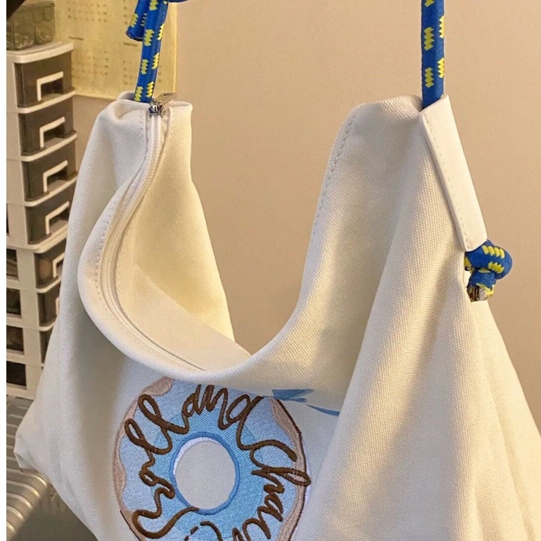 Túi Tote Đeo Vai Vải Canvas Thêu Họa Tiết Phong Cách Nhật Bản Thời Trang Cho Nữ