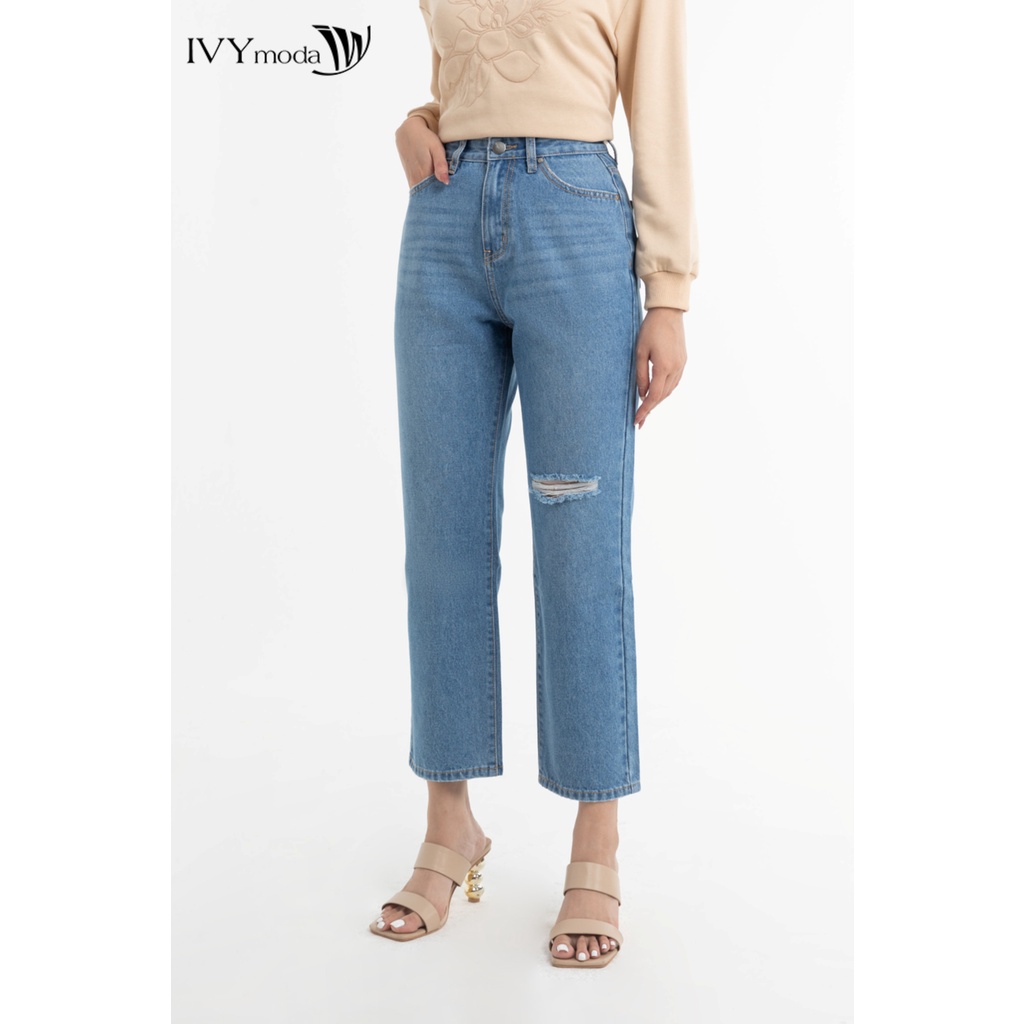 Quần jeans nữ rách gối IVY moda MS 25M7788