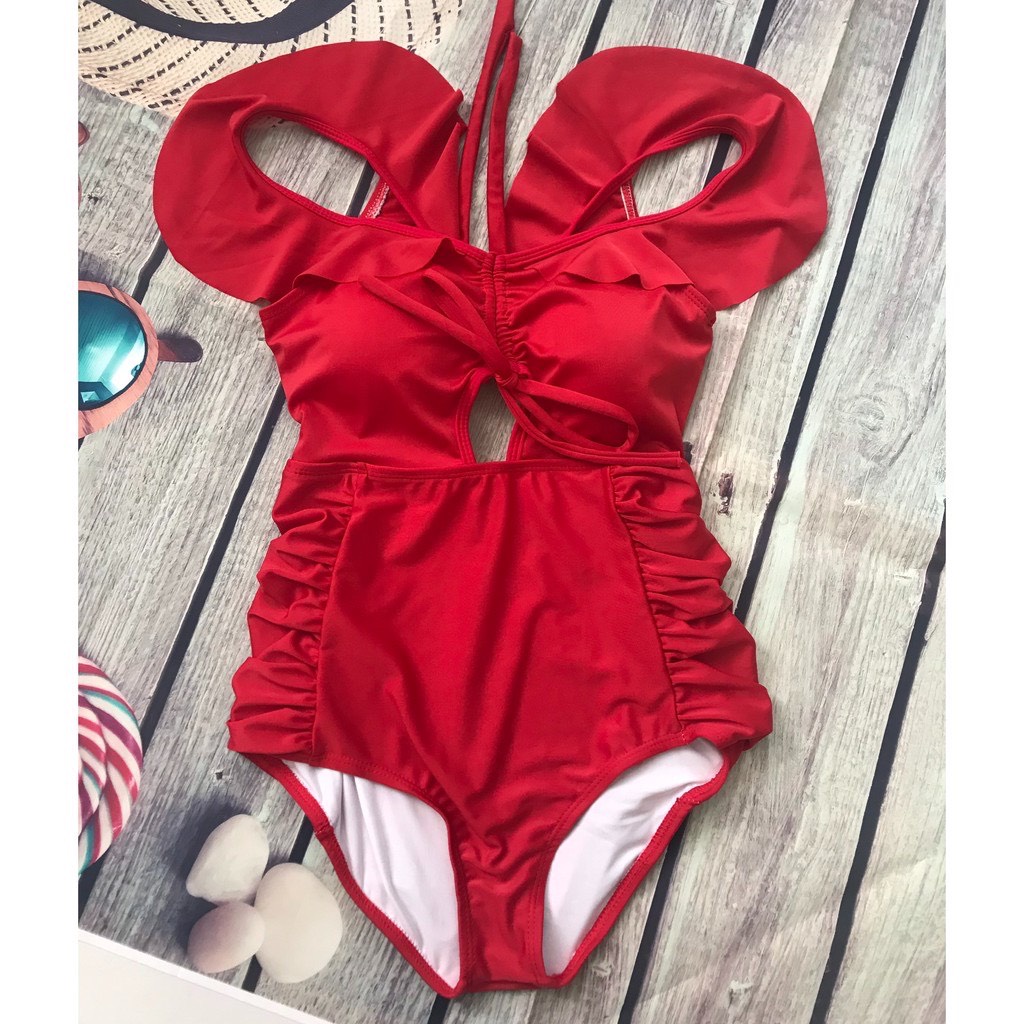 Bikini Liền Thân Vai Bèo Rút Ngực Nhiều Màu, Đồ Bơi Nữ 1 Mảnh Cut Out Nhún Sườn Dễ Thương - OS099