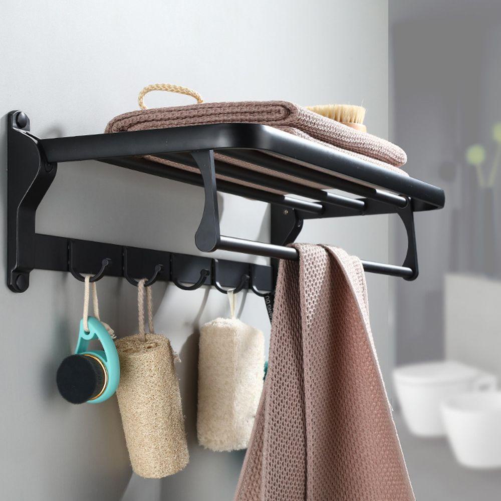 YNATURAL Giá Treo Khăn Tắm Màu Đen Kèm Móc Tiện Dụng