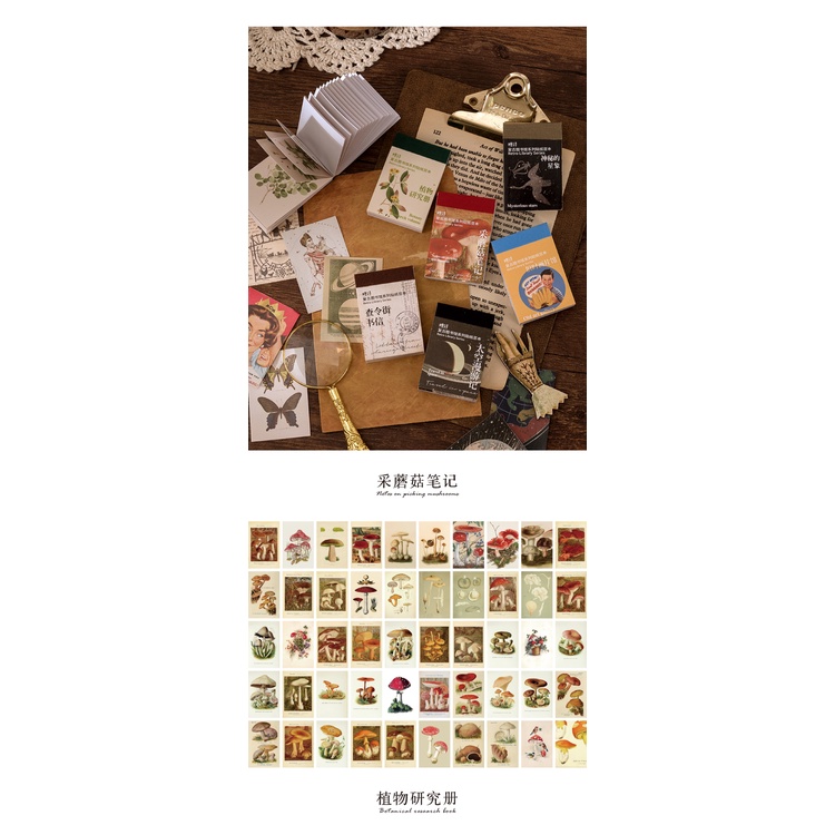 Set 50 thẻ giấy trang trí sổ tay phong cách Hàn Quốc cổ điển
