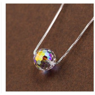 Dây chuyền nữ bạc 925 si bạch kim pha lê swarovski hạt tròn nhiều giác