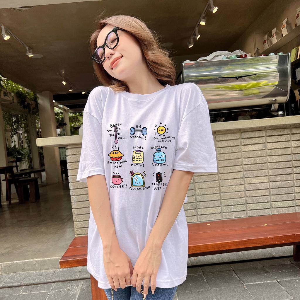 Áo thun Unisex Healthy Day vải cotton oversize tay lỡ form rộng