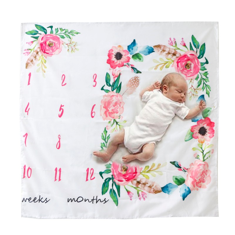 Khăn trang trí họa tiết hoa màu nước dùng làm phông nền chụp ảnh cho em bé