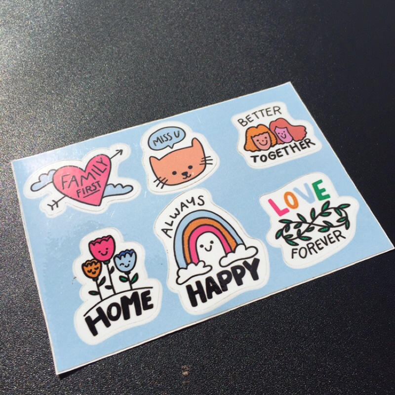 Sticker cute chống nước. Hình dán xinh xắn love happy family. Logo đẹp
