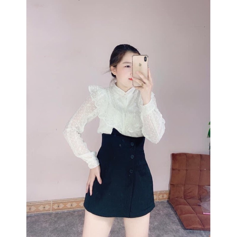 ÁO SƠ MI BỊ NỔI PHA BÈO REN KHUY NGỌC