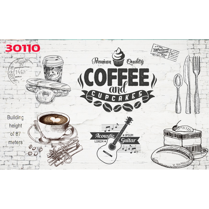 Tranh Quán Cafe, Trà Sữa, Trang Trí Cửa Hàng âm nhạc, cốc cà phê, hạt cà phê, in kích thước theo yêu cầu, không giới hạn