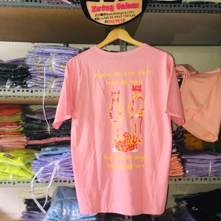 Áo phông unisex in(SỈ 37K)ảnh thật tay lỡ form rộng màu hồng