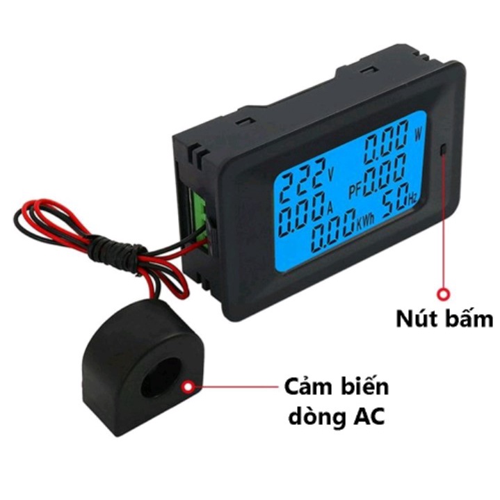 Công tơ điện tử 1 pha 6 thông số 100A -220VAC có đèn nền và reset - đồng hồ đo điện cảnh báo công suất