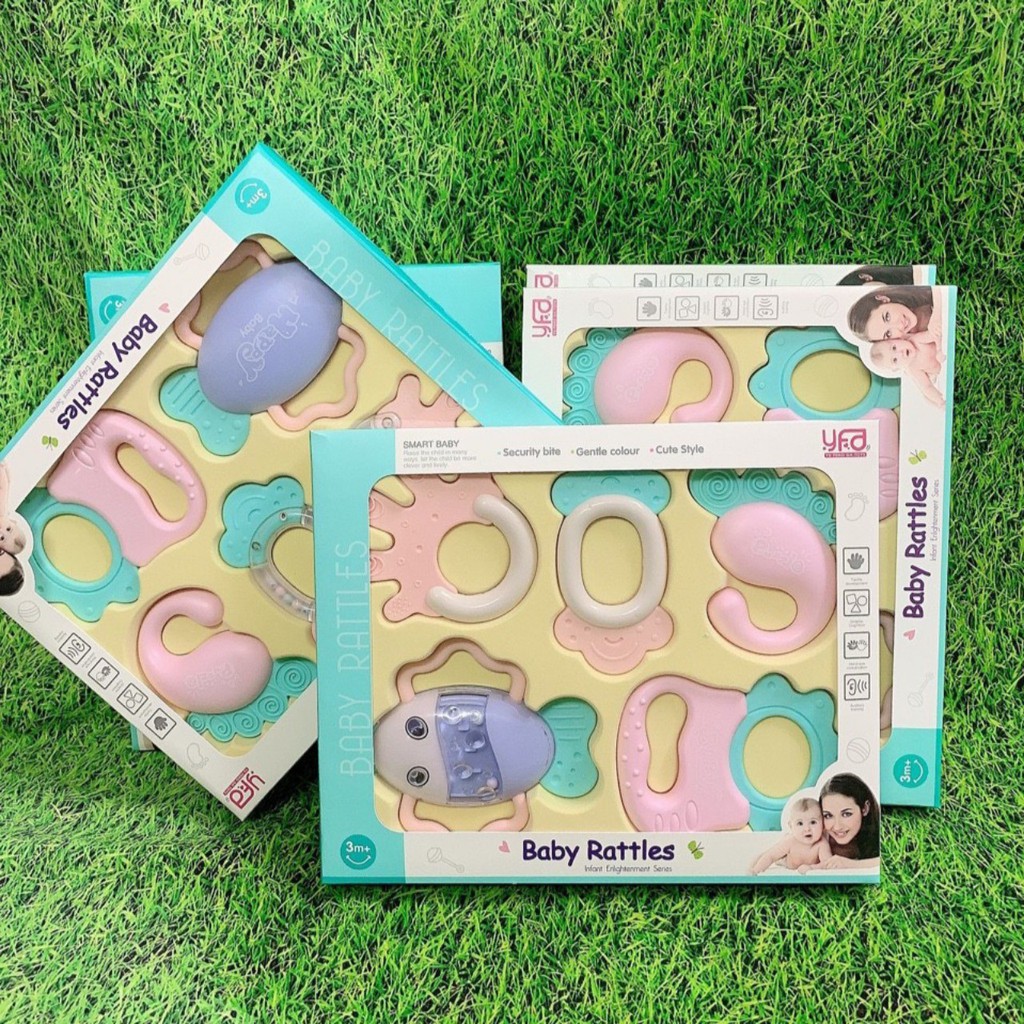 ndk13 GẶM NƯỚU XÚC XẮC ĐỒ CHƠI 5 MÓN CHÍNH HÃNG BABY RATTLE - huychanel