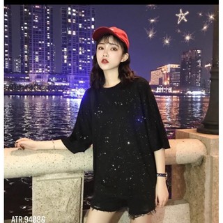 Áo phông nữ ,áo thun nữ kim tuyến ngắn tay ,phom thụng - TR/YB