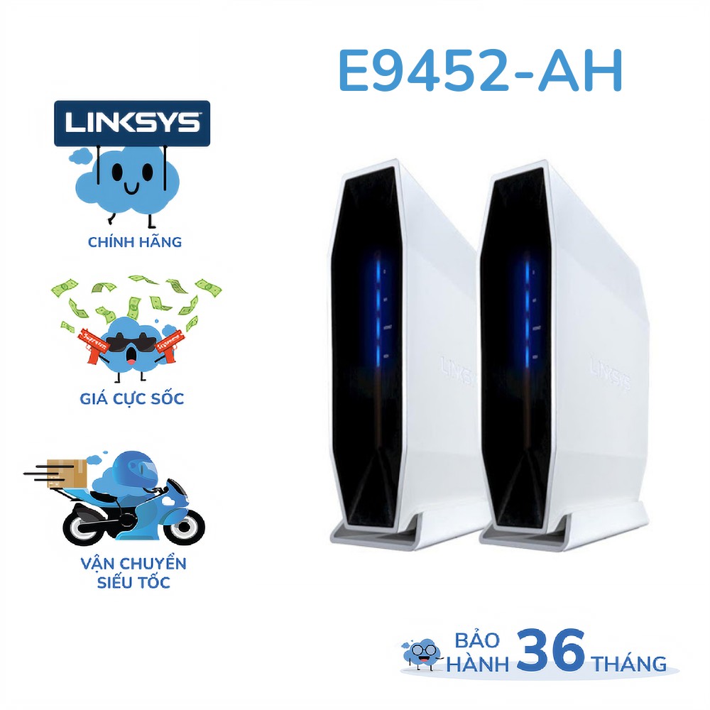 (2 Pack) Bộ phát wifi LINKSYS E9450 chuẩn AX tốc độ 5400mbps Max-stream Dual-band easy mesh wifi 6 MU-MIMO gigabit