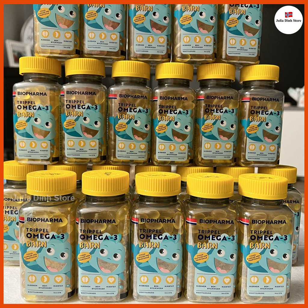 Viên nhai dầu cá DHA cho bé Biopharma Omega 3 Trippel Barn Na Uy - hộp 144 viên