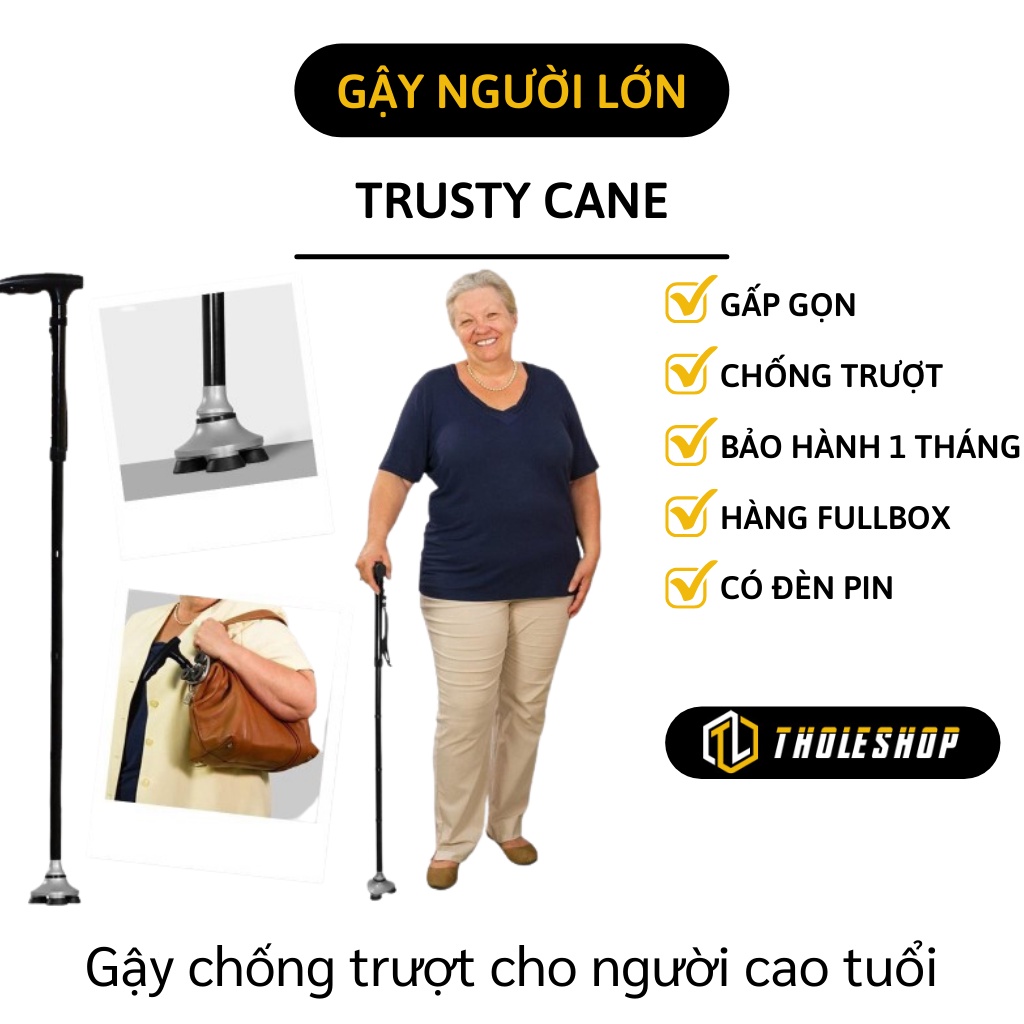 Gậy Trusty Cane cho người cao tuổi gấp gọn 3 lần dài 90cm có đèn Pin tiện lợi 2178