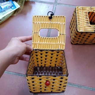 Hộp đựng giấy vuông (đan giả mây)