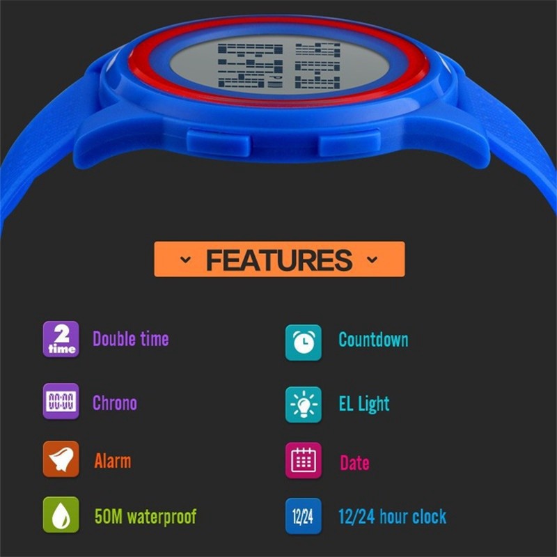 SKMEI 1206  Unisex Fashion LED Digital EL Light Waterproof Ultra-Thin Chronograph Alarm Watch