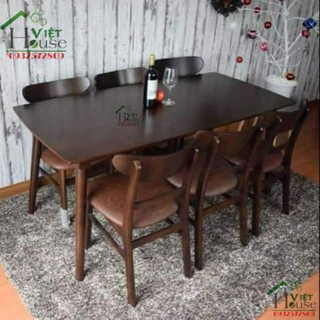 (Freeship Nt HCM, Dĩ An, Biên Hoà) Bộ bàn ăn Mango Walnut 6 ghế