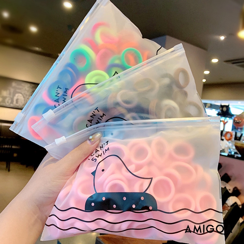【Amigoa】100 Cái / túi Phong cách Hàn Quốc Baby Kids Hair Band Colourful Fashion Rubber Band Ponytail Hair Tie Girl Hair Phụ kiện Mũ