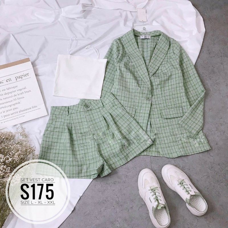 Set big size caro gồm quần, áo vest, áo dây có nhiều màu chọn lựa từ 60kg-90kg