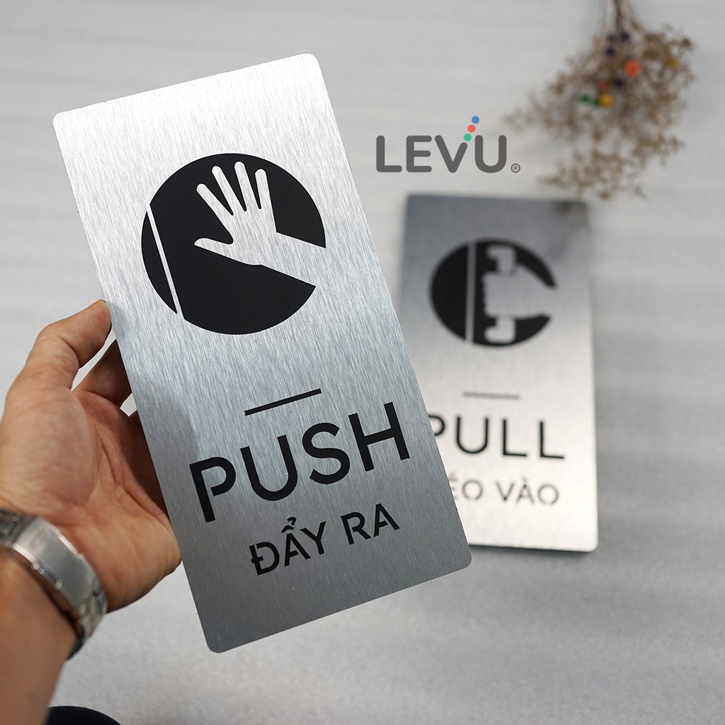 Bộ bảng alu nhôm pull push hướng dẫn kéo đẩy cửa ra vào LEVU-ALU04