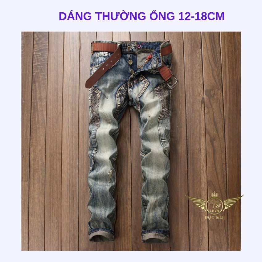Quần jean nam ống suông cao cấp độc lạ LEVAMEN chất liệu cotton không co giãn Basic lịch lãm phối túi chéo QJ049 | BigBuy360 - bigbuy360.vn