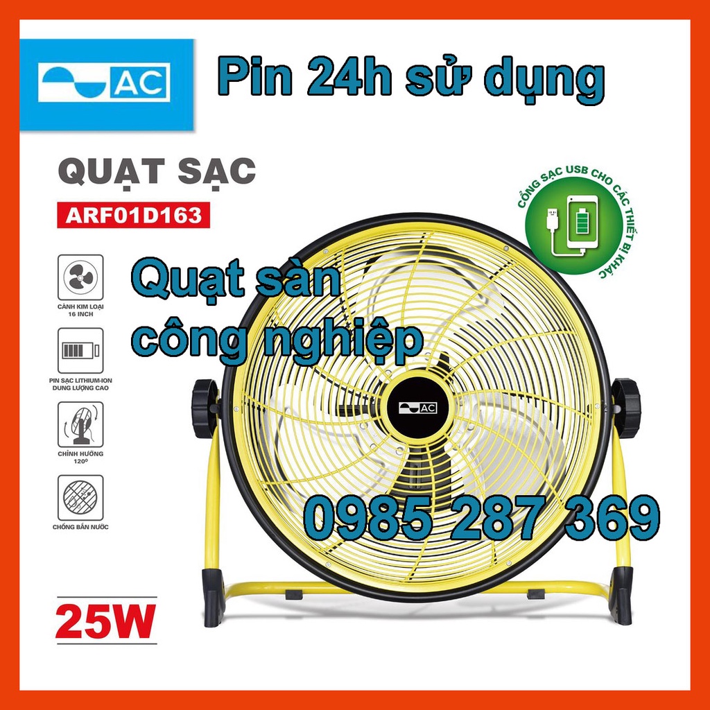 Quạt Tích Điện. Quạt Sạc Pin AC công suất 25W, cánh 16 inch, pin Lithium-ion 15000mAh, chống nước IPX4