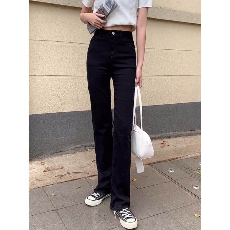 Quần jean nữ loe nhẹ trơn màu xanh nhạt basic phong cách hàn quốc SẴN