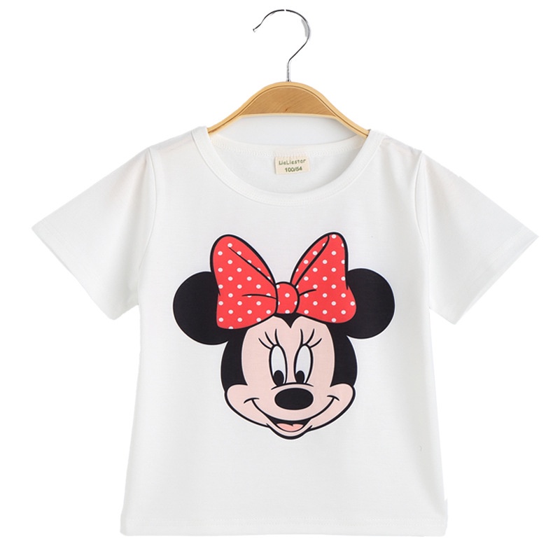 Áo Thun cotton Tay Ngắn Cổ Tròn In Hình Chuột Mickey Dành Cho Bé Gái