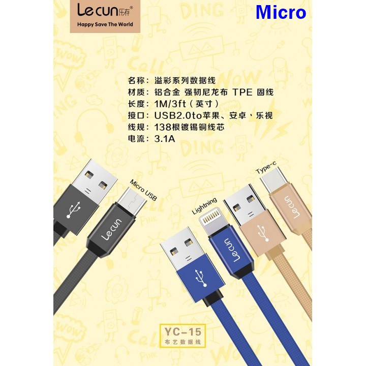 CÁP SẠC MICRO USB LECUN YC-15