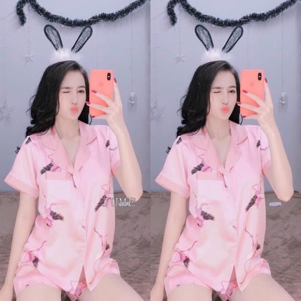 [BỘ NGỦ CAO CẤP] Bộ cộc đùi lụa hạc hồng trắng