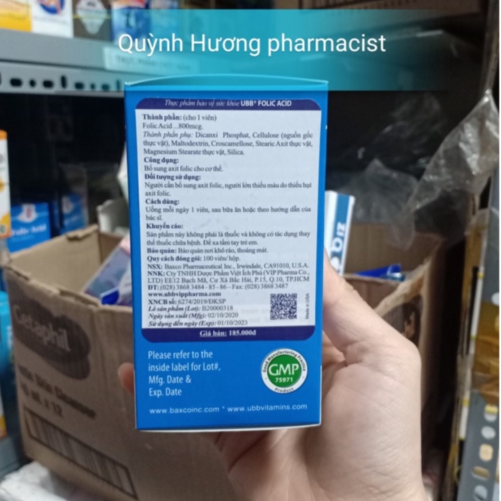 Viên uống FOLIC ACID 800mcg UBB lọ 100 viên giúp bổ bà bầu thai kì khỏe mạnh
