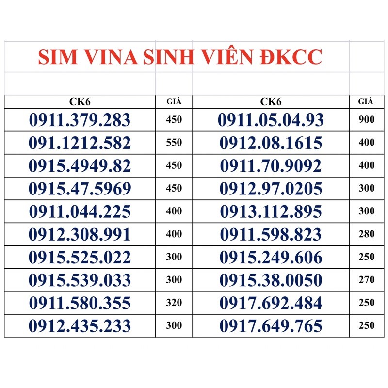 Sim Vina Sinh Viên 091 . Đăng ký chính chủ miễn phí