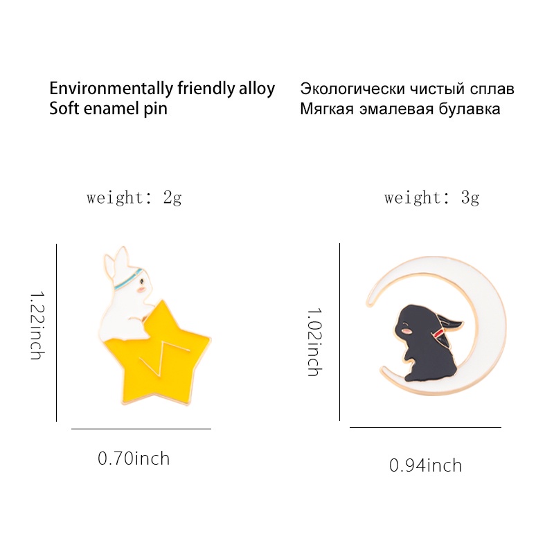 Ghim Cài Áo Tráng Men Hình Thỏ Trắng Đen Mặt Trăng Ngôi Sao Hoạt Hình Thích Hợp Làm Quà Tặng Bạn Bè