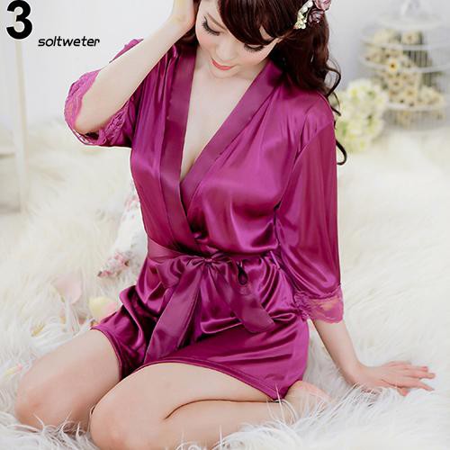 Áo choàng ngủ bằng lụa satin phối ren phong cách quyến rũ dành cho nữ