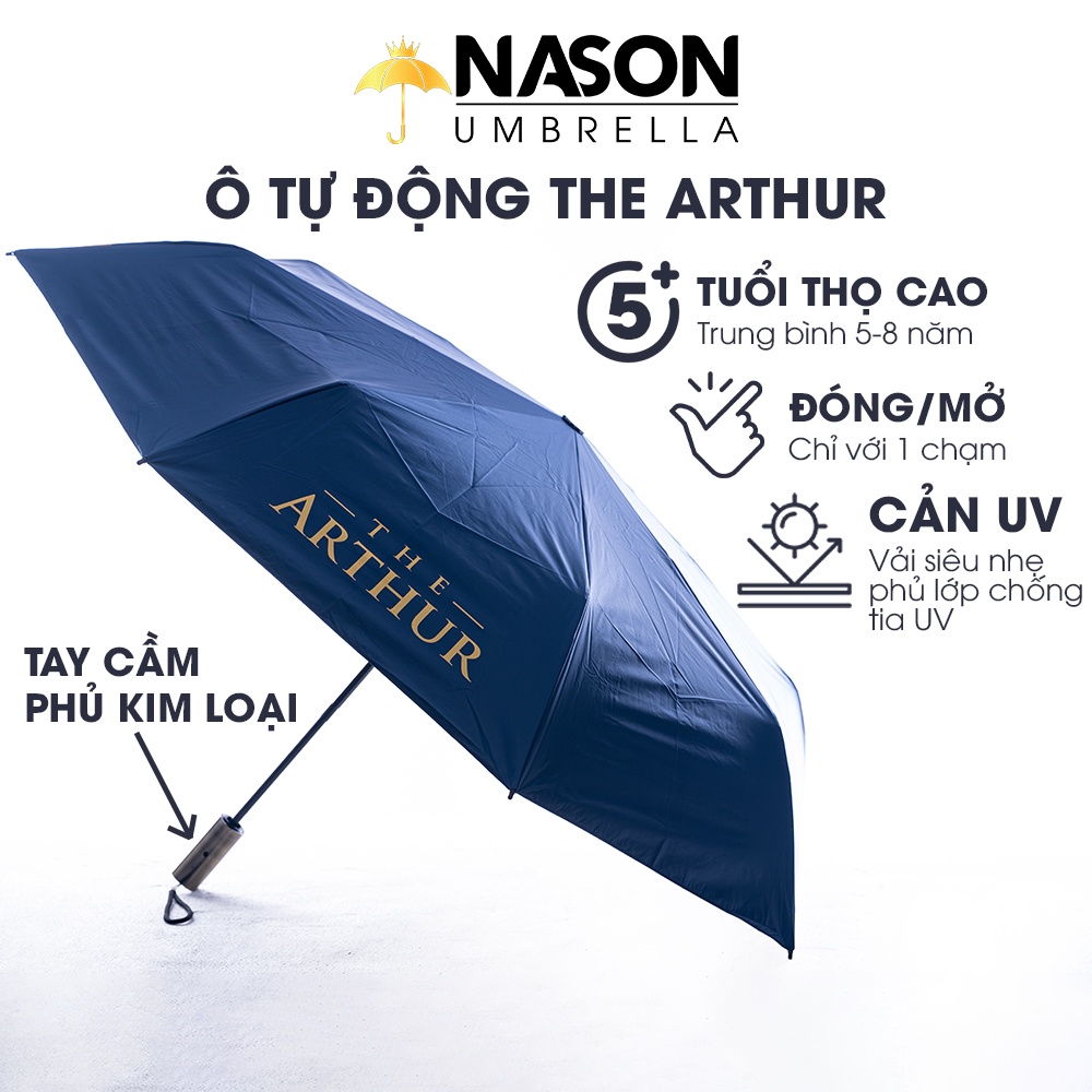 Ô dù tự động thông minh Nason Umbrella The Arthur tự động đóng mở 2 chiều, tay cầm phủ kim loại cao cấp màu Bronzo