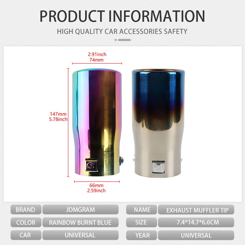 Cầu Vồng Ống Xả Ô Tô Ống pô Thông Dụng xe hơi 66mm bằng thép không gỉ ĐChống Thấm Nước chụp ống pô trang trí  sau ô tô Bảo vệ an toàn phụ kiện ngoại thất ô tô