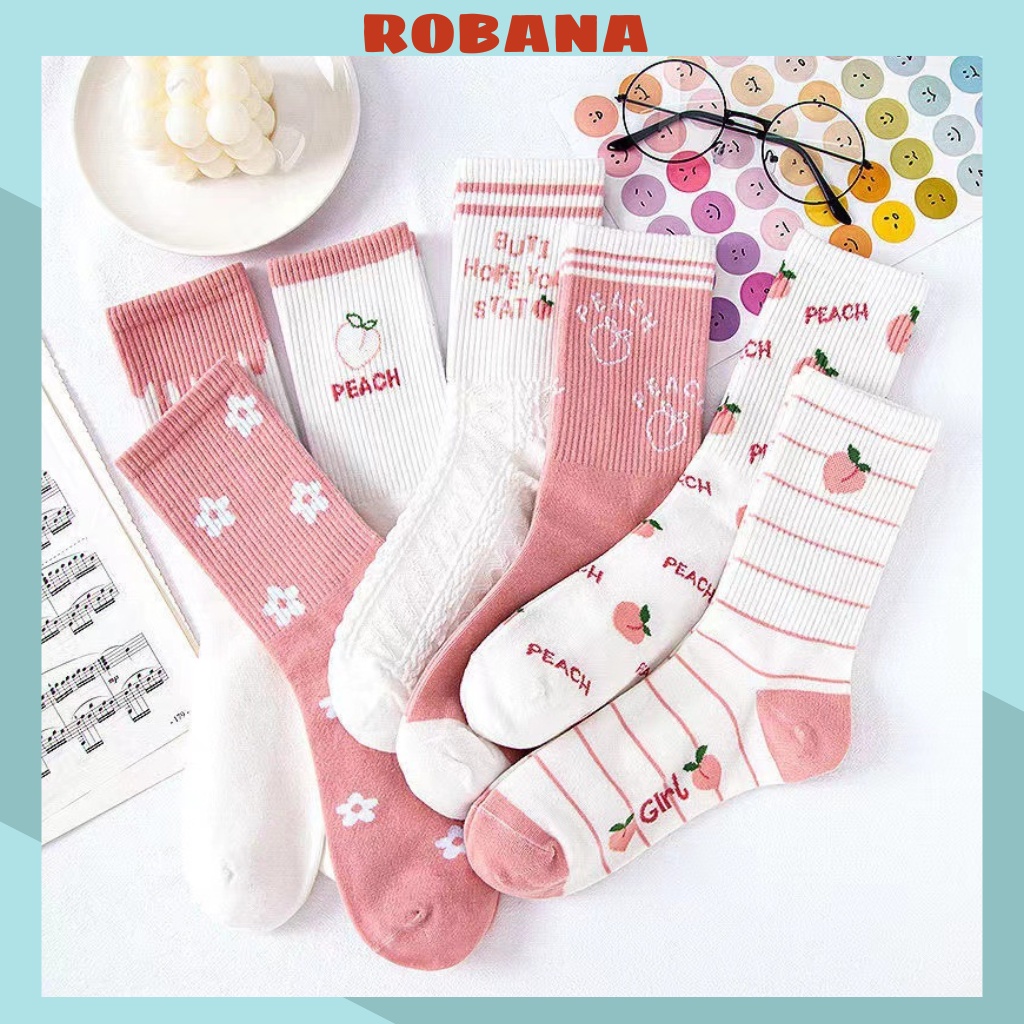 Vớ cổ cao ROBANA họa tiết hồng kiểu dáng hiện đại cho nữ
