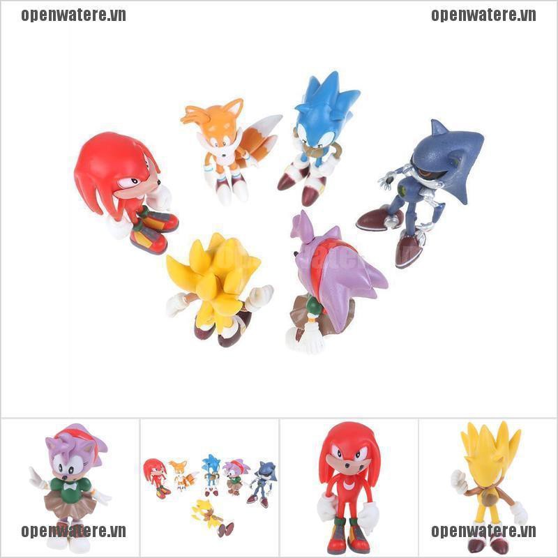 OPENE 6Pcs Sonic The Hedgehog Knuckles Shadow Action Figure Kids Toy Gift VN