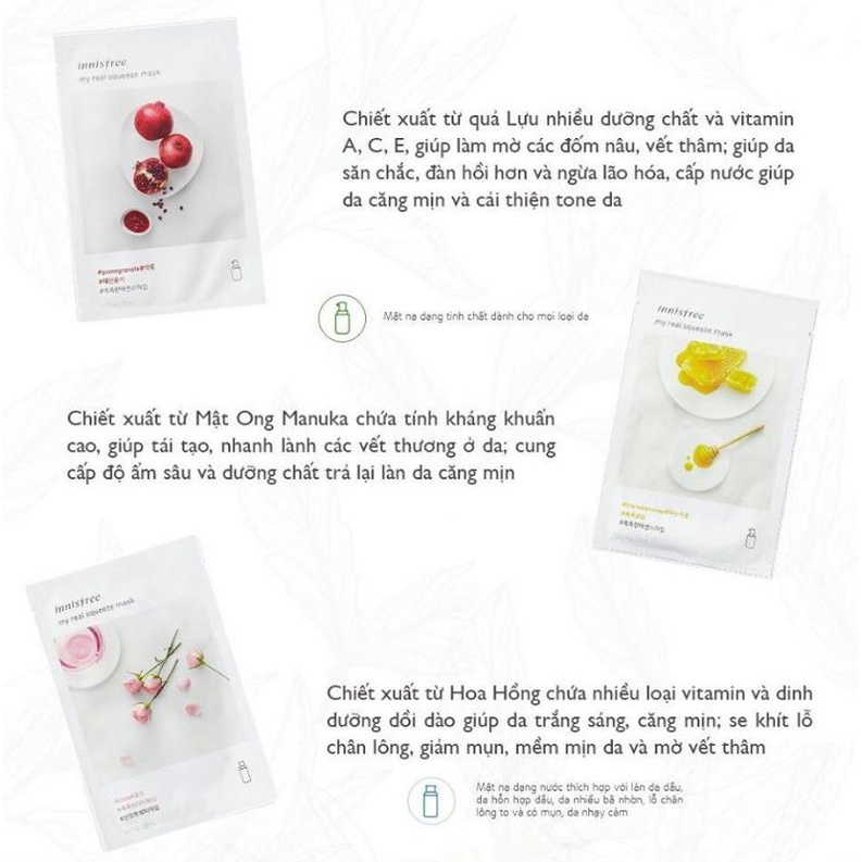 Mặt Nạ Innisfree 18 Vị _ Mặt Nạ Giấy My Real Squeeze Mask (Được Chọn Vị)